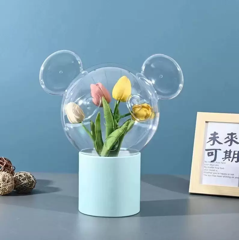 新款高透熊大亚克力波波球鲜花花束包装材料亚克力透明球六一节日