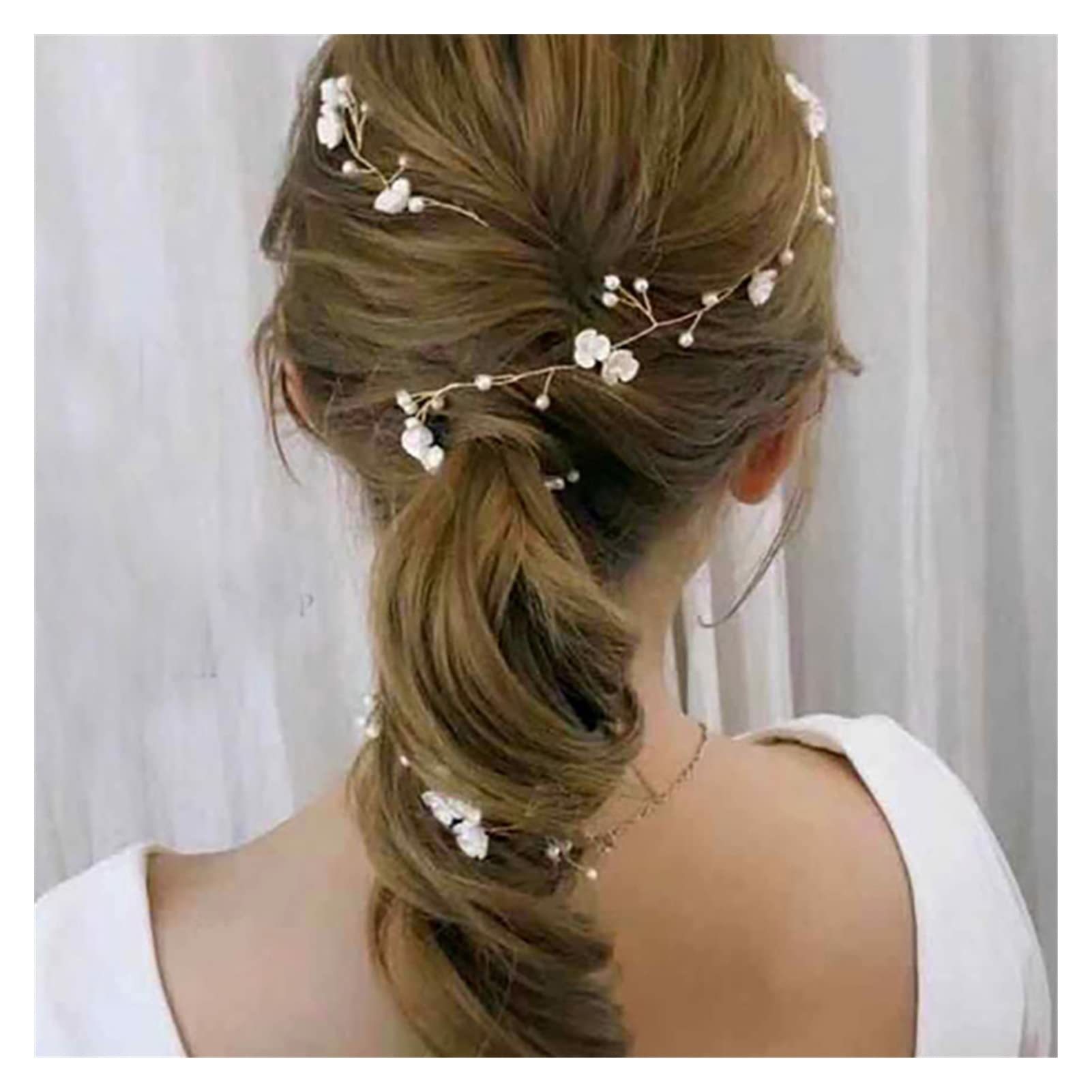 Novia hermosa flor pequeña, tocado de cadena de cabello de perla, flor de perla hecha a mano, accesorios para el cabello alargados, Europa y América transfronterizos