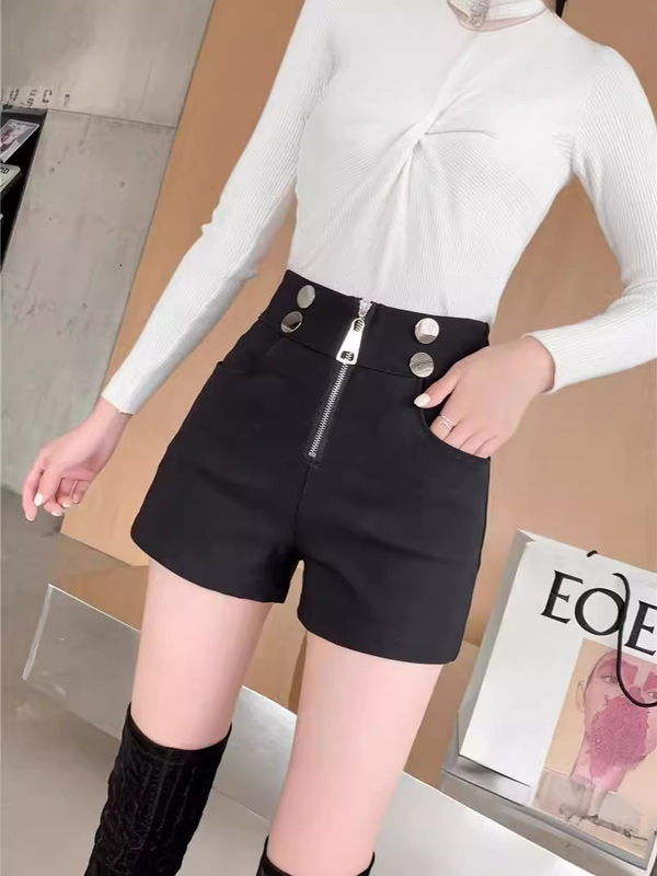 Shorts Women's Spring and Summer 2024 New Motorcycle Style High Waist Zipper Button Decoration Slim-fit Slimming Casual Outwear Pants