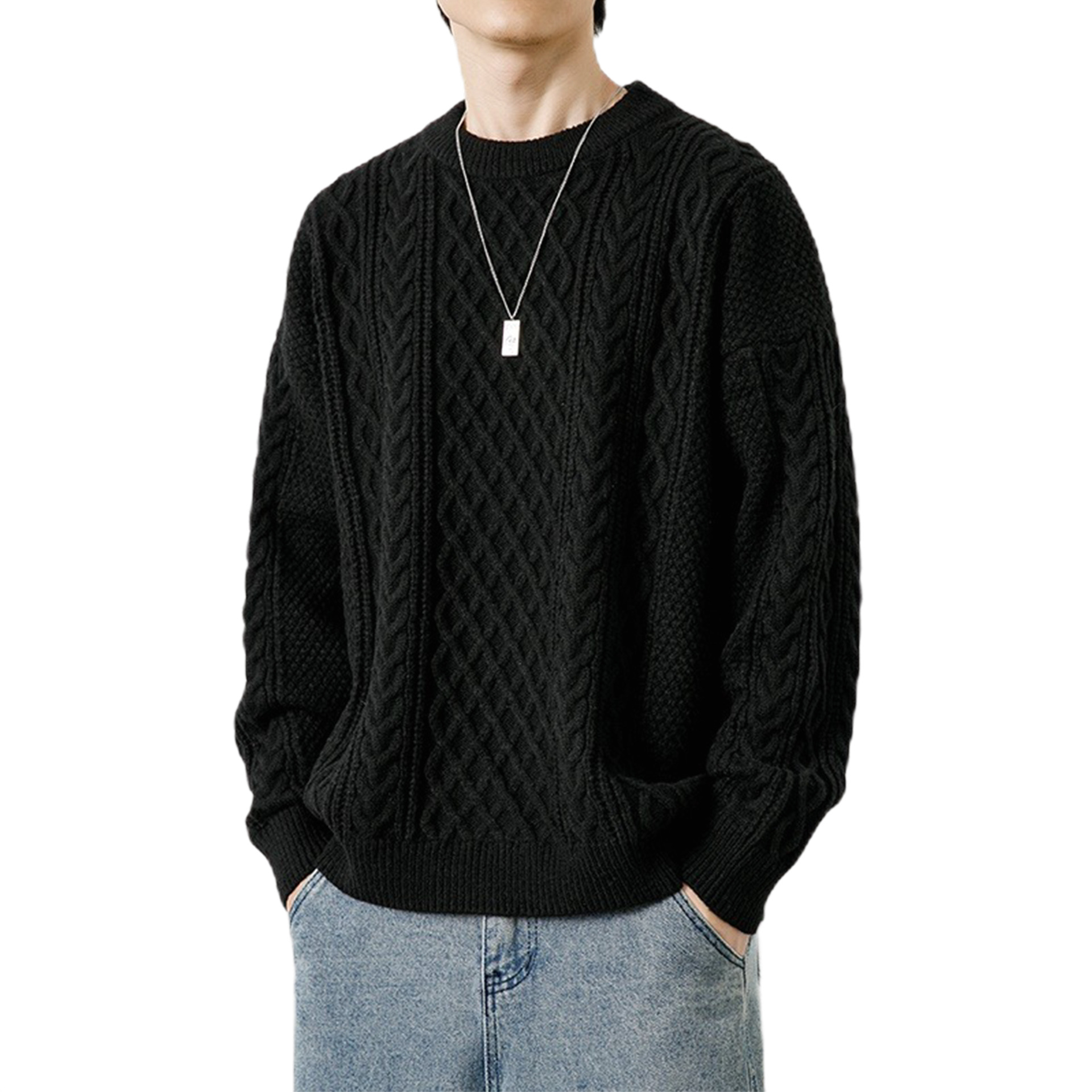 Explosiones transfronterizas de tamaño europeo suéter de punto de tamaño grande para hombres y mujeres otoño invierno cuello redondo cuello alto con lana de color sólido fábrica al por mayor