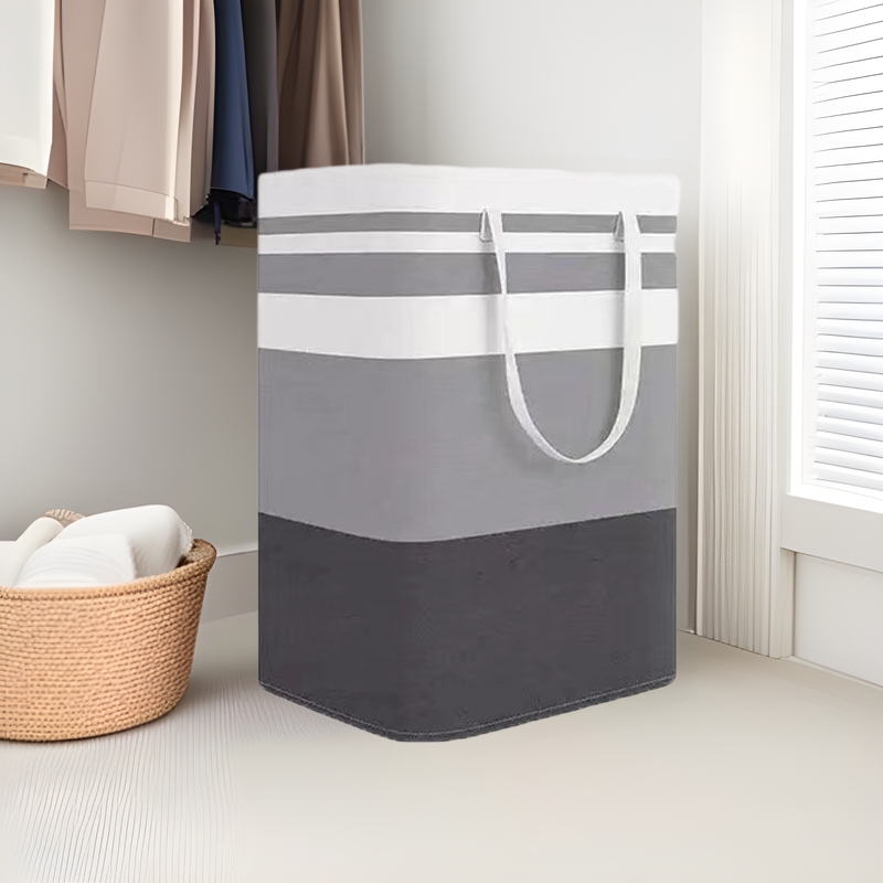 Cross-border Amazon Foldable Dirty Clothes Basket Canvas Stripe Storage Basket Waterproof Large Capacity Clothes Toy Storage Bucket