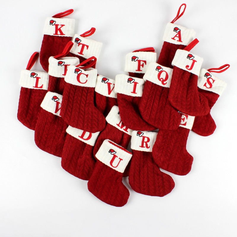 越境新作クリスマス装飾品子供用装飾品赤いニット刺繍文字入りクリスマスソックス飾りshein|undefined