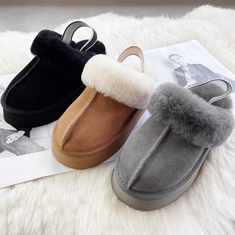 Winter New Style Fur Integrated Lace-Up Slippers for Women, Thick-Soled Snow Boots, Height-Increasing Outer Wear, Star Slippers, Qian Songyi's Same Style Fur Slippers
