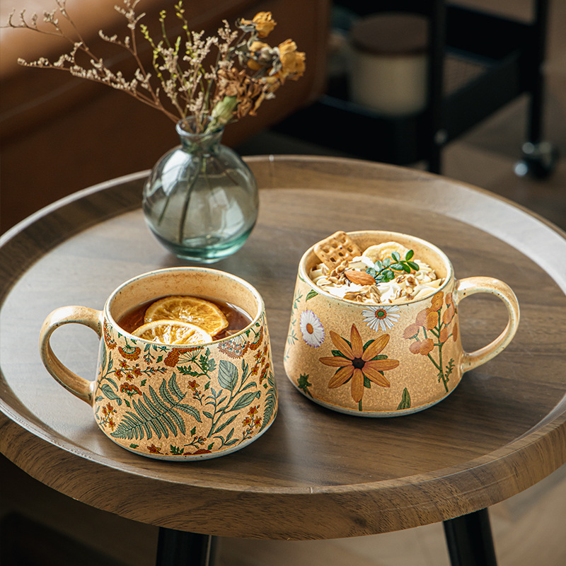 Temporada de flores limitada hermosa taza hecha a mano taza de café de cerámica de estilo antiguo regalo de novia exportación transfronteriza femenina