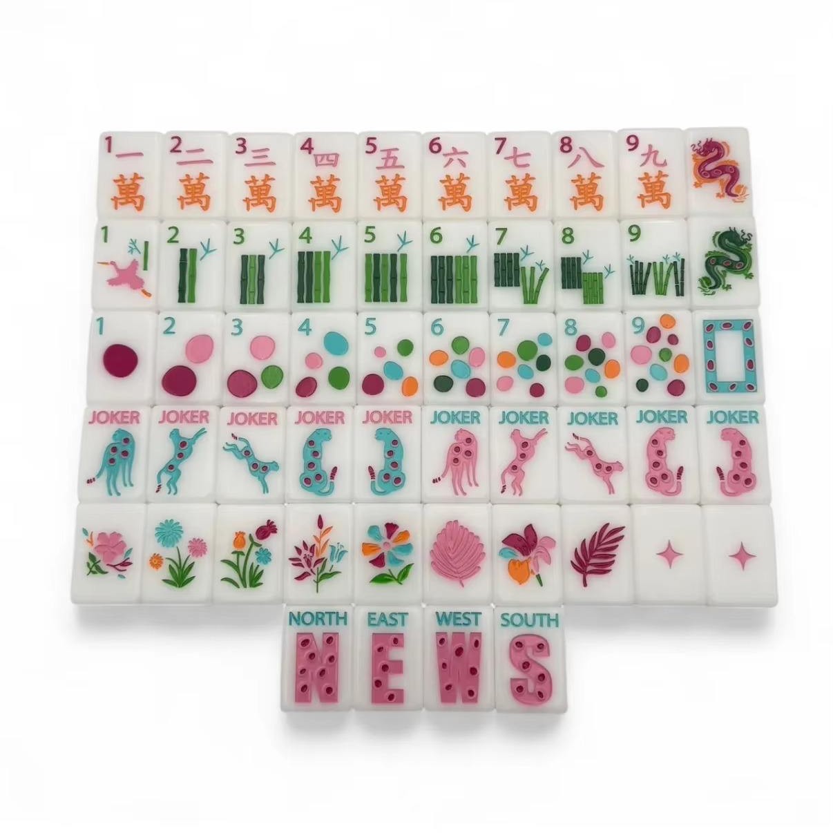 Cross-border custom-made high-quality 160-piece mahjong set with leopard print and colorful floral patterns
