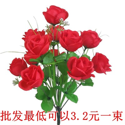 照屏仿真花厂家批发仿真玫瑰花仿真绢花花束12头仙桃玫园玫假花|ms