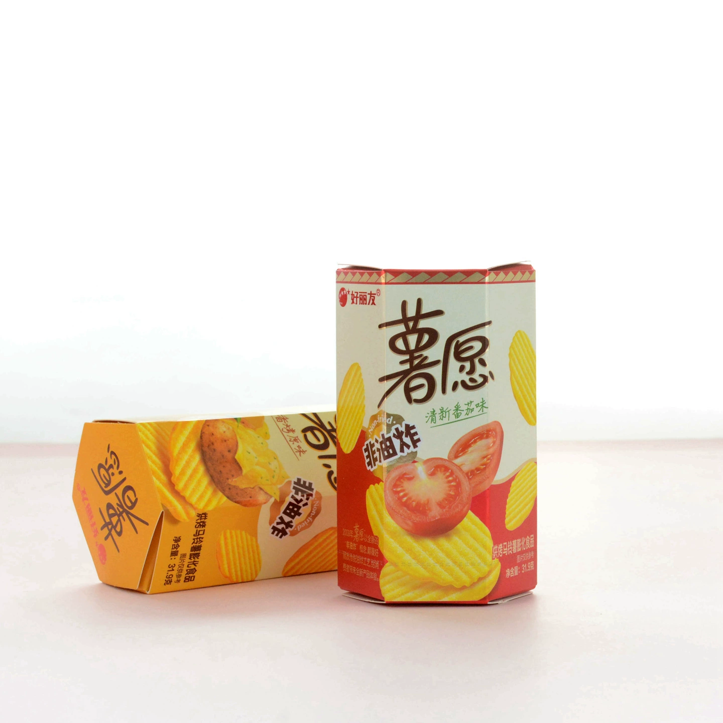 Хрустящий картофель 'Suyuan' 31,9 г — запеченный оригинал и свежий томат в подарок, коробки-снэки