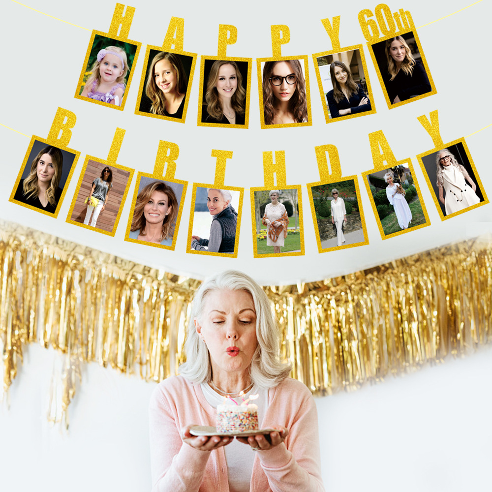 Guirnalda de Fotos para Cumpleaños 60 Años de Papel Decorativo para Fiesta de Cumpleaños