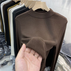 厚手の毛を磨いたベルベットの底のシャツの女性秋の冬の新型の半高襟の洋風は長袖のtシャツの保温の上着を合わせます。
