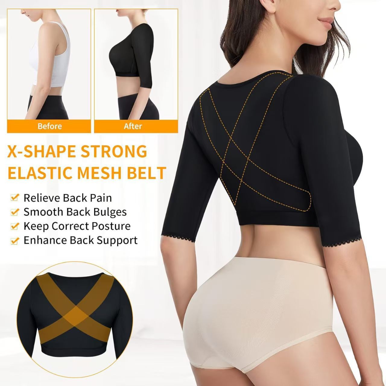 Women's Long-Sleeved Seamless Arm Shaping Garments, Firming Underarm Fat, Lifting and Tightening, Shaping the Body