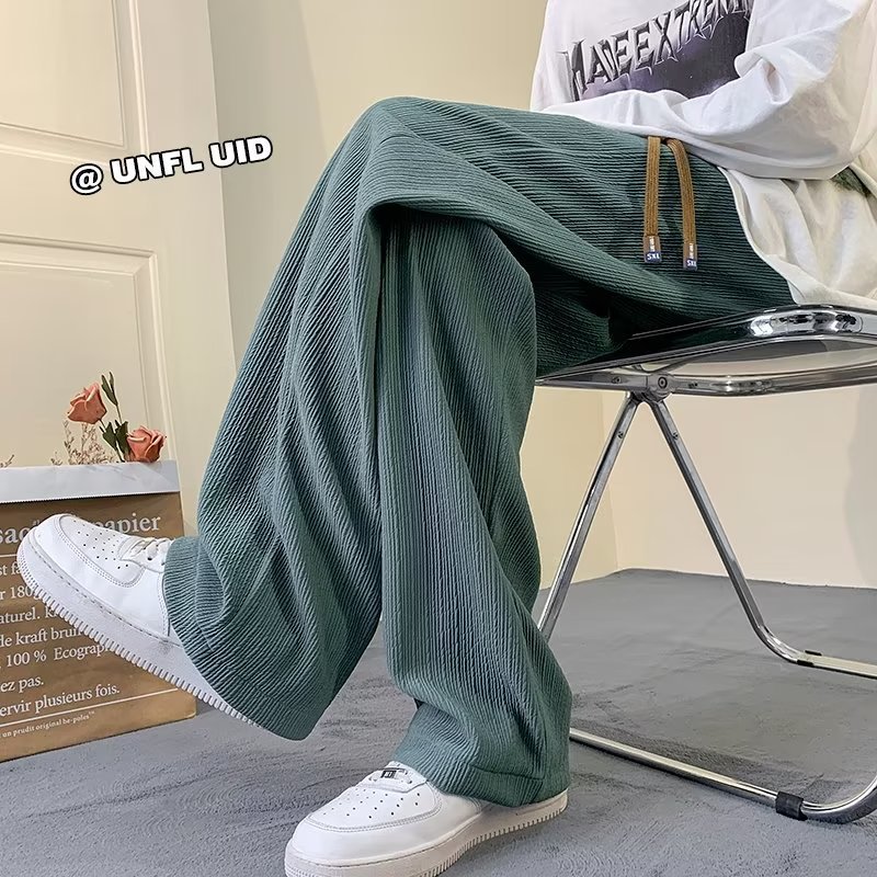 Ice silk pants men's 2023 Summer thin fashionable all-match loose straight wide-leg sports casual long pants mop