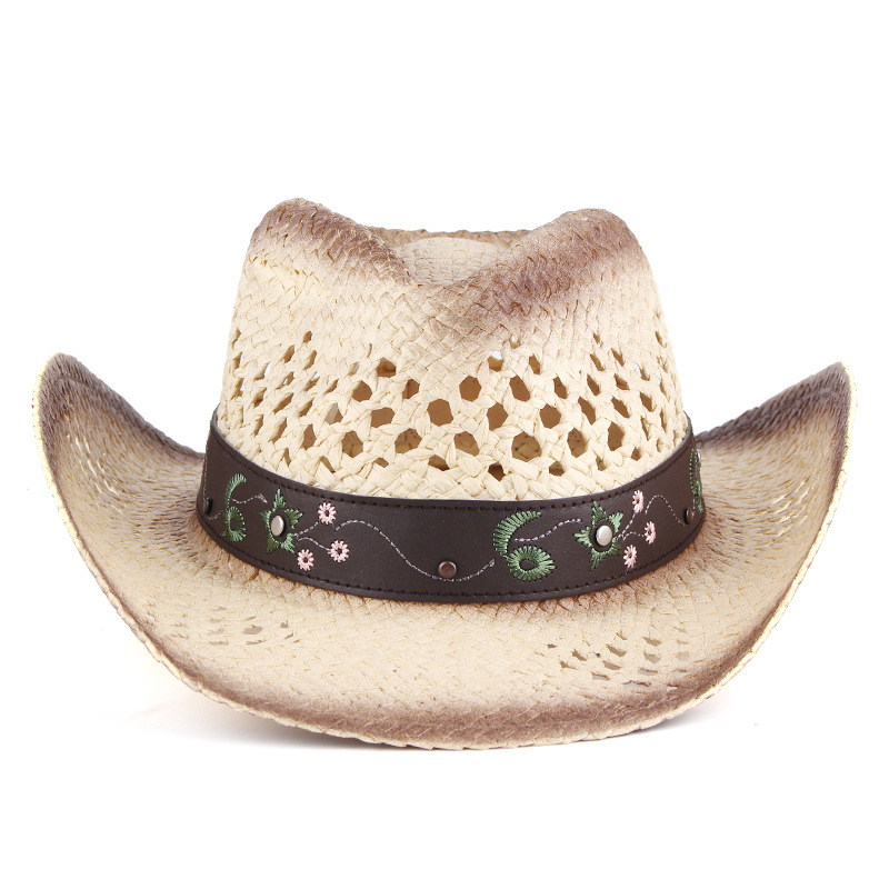 Comercio exterior transfronterizo hueco tejido a mano sombrero de paja para hombres y mujeres sombrero de sol de verano Western Denim sombrero personalizado al por mayor