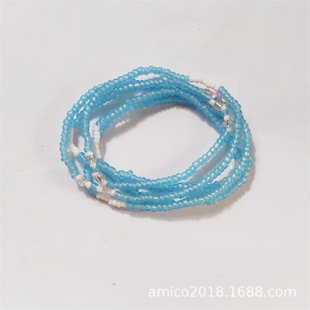Handmade beaded glass rice beads waist chain European and American style colored body chain African waist beads elastic belly chain