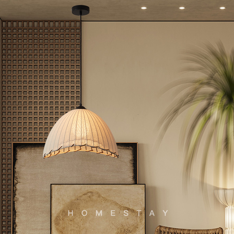 Lámpara del restaurante medieval francés Retro Residencia sala de estar dormitorio estudio estilo japonés de arte de tela de lámparas silenciosas