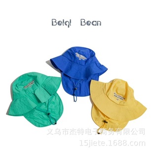 Baby Summer Thin Large Brim Breathable Quick-Drying Fisherman Hat for Boys and Girls Cute Korean Style Fashionable Neck Protection Sunshade Basin Hat