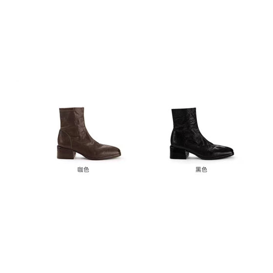 Grape mom Korean sister ~ autumn and winter new square head washed horse skin thin short boots thick with Martin boots women