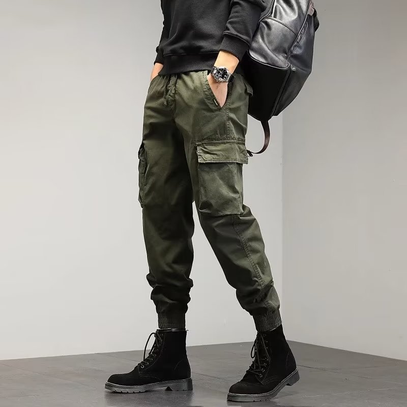 High-End Trendy Military Green Cargo Pants for Men, Heavy-Duty Loose Outdoor Slim-Fit Versatile Multi-Pocket Jogger Casual Long Pants