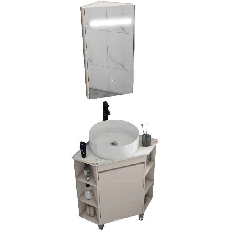 床置き型三角浴室キャビネットサイド収納洗面器キャビネットセット小戸型トイレコーナー洗面器キャビネット|undefined
