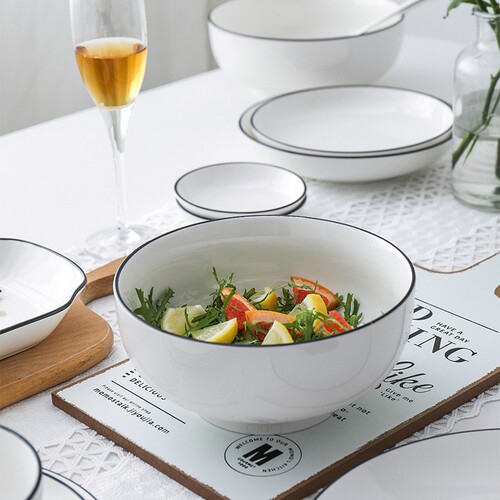 Ceramic tableware Nordic minimalist home set bowls plates spoons DIY free combination rice bowl noodle bowl soup bowl plate fish plate