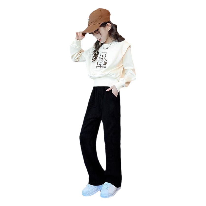 Traje para Niñas Ropa de primavera 2023 nuevo estilo occidental de moda Pantalones anchos casuales para niños Internet celebridad medio y grande traje de dos piezas para niños moda