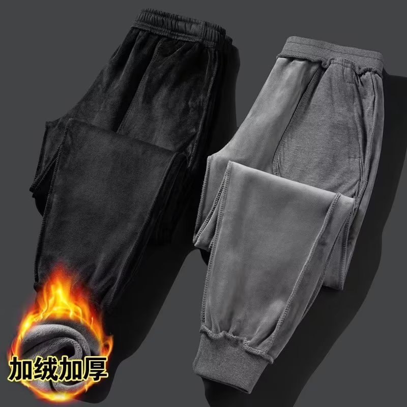 Pantalones largos casuales para hombres Otoño e Invierno Nuevos deportes estilo coreano moda en stock al por mayor pantalones de chándal con cremallera gruesa forrada de lana
