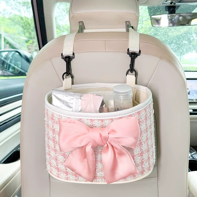 Car Rear Seat Storage Bag Car storage bag/box - storage-bucket-chanel-style-pink-bow-accent