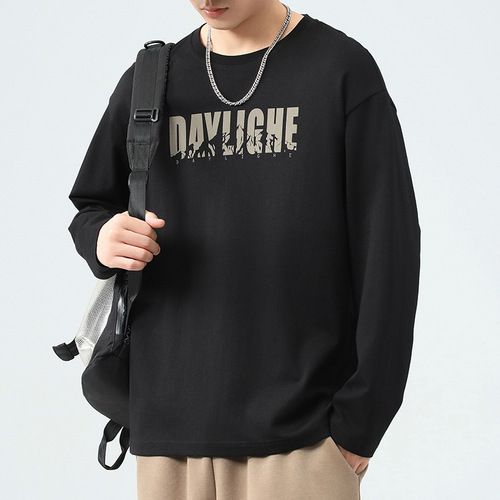 Men's Spring and Autumn 2025 Summer Trend Brand Print Base Shirt American Style Crew Neck Top