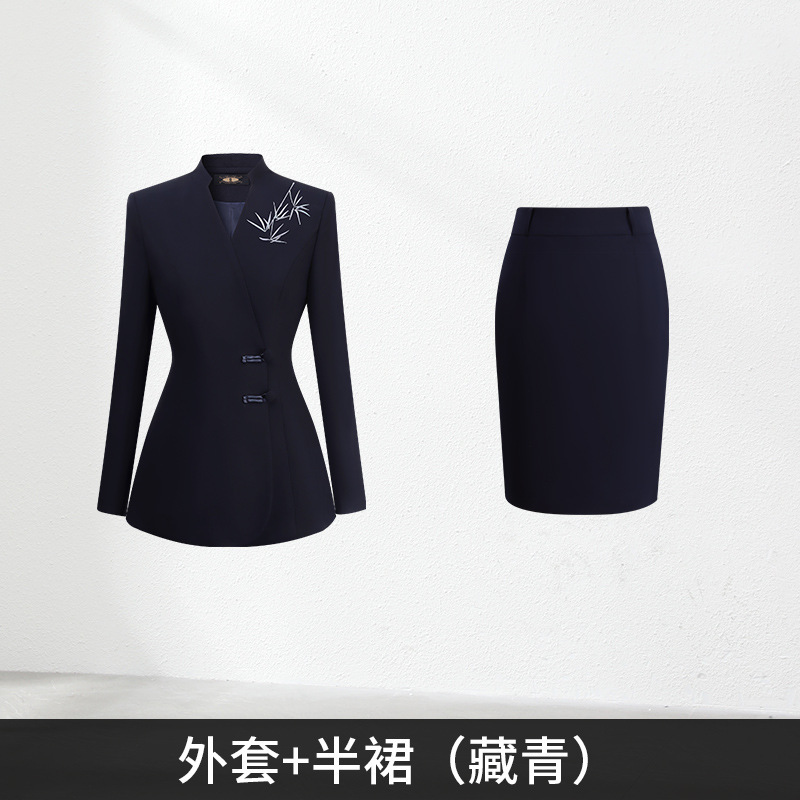职业套装女春秋气质新中式案场客服前台工装珠宝店工作服西装制服|undefined