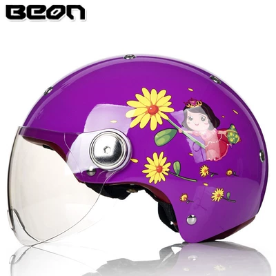 Motosiklet dəbilqələri: Half Helmet, Electric Vehicle Motorcycle - s-bright-purple-little-yellow-princess-b103