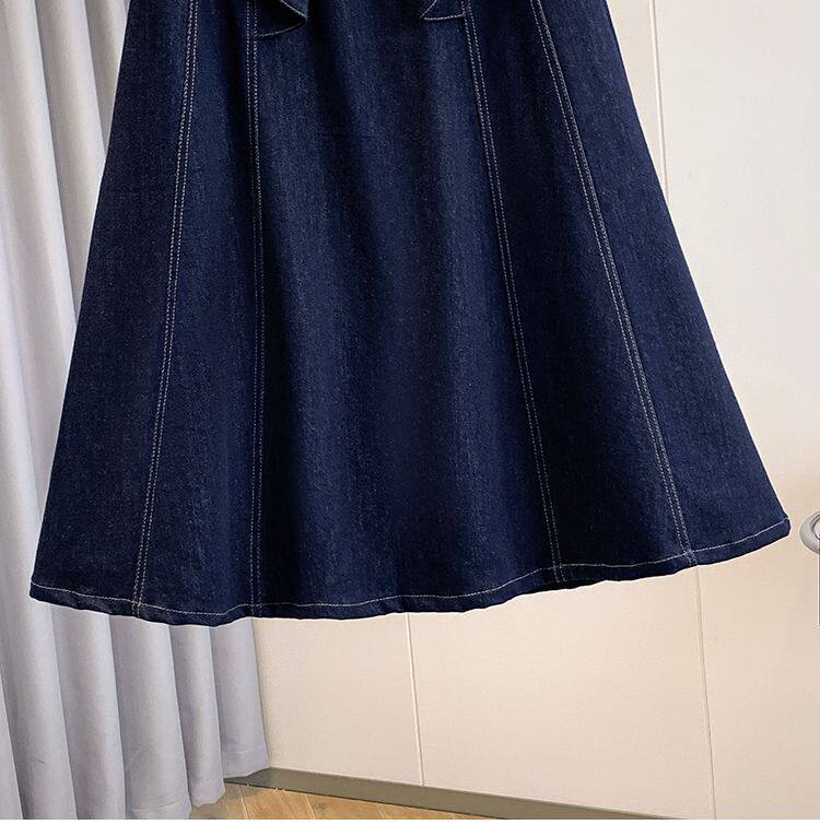 Chân váy denim dáng chữ A cạp cao có nơ, dáng midi che khuyết điểm tôn dáng — Màu xanh dương chi tiết 16