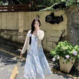 韩版海盐奶盖女气质裙子贝壳海星吊带长裙女夏季新款度假风连衣裙