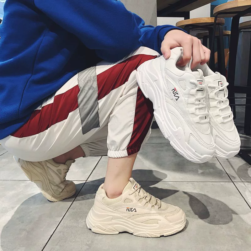 Men's summer breathable 2024 new trend versatile mesh sports and leisure dad thick sole heightening small white trendy shoes