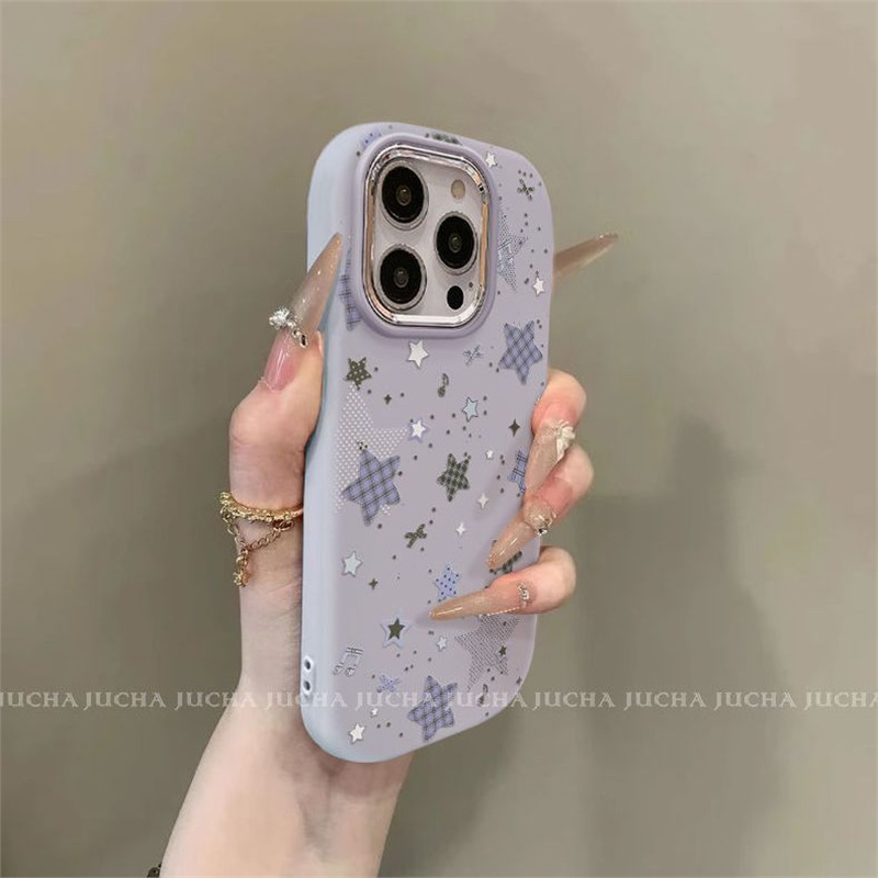 Suitable for Apple 17Promax Mobile Phone Case New Iphone16 Silicone Mobile Phone Protective Cover 15 Plaid Stars 14