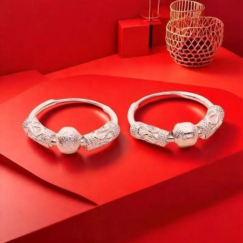 正品万足银色9999纯银耳环女款招财旺夫转运珠耳圈环形银耳饰圆形