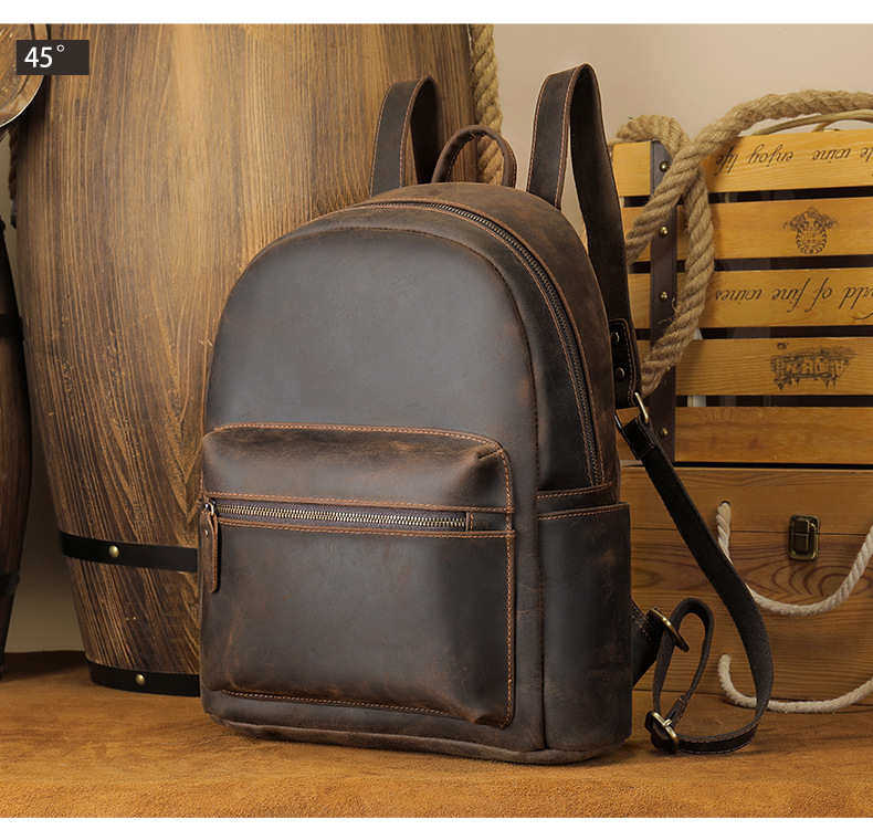 Crazy Horse Leather Men's Backpack Large Capacity Business Travel Bag Stylish Retro Cowhide Handbag_voghion.com