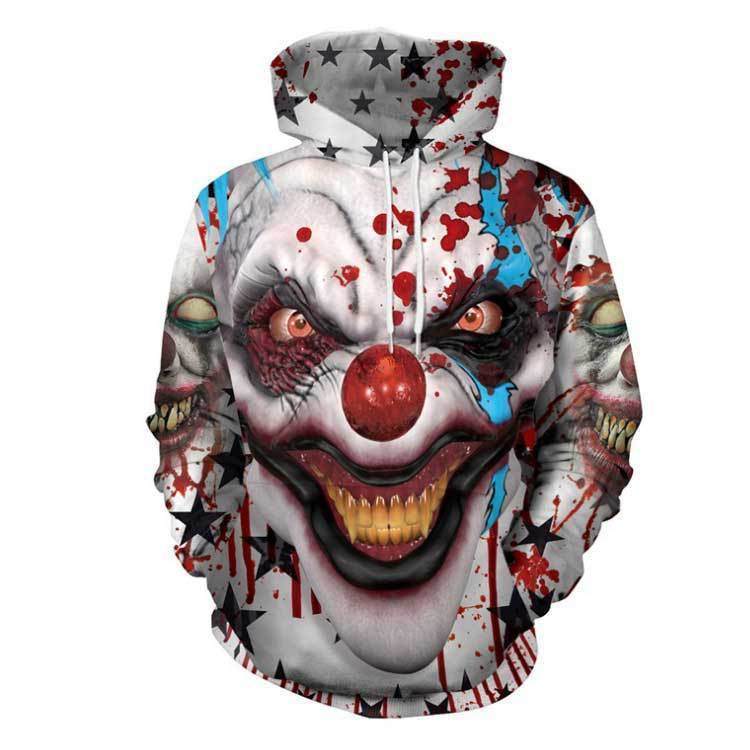 2024 primavera y otoño nuevo estilo europeo y americano payaso regreso al alma 2 suéter estampado digital 3d sudadera de manga larga con capucha traje de pareja