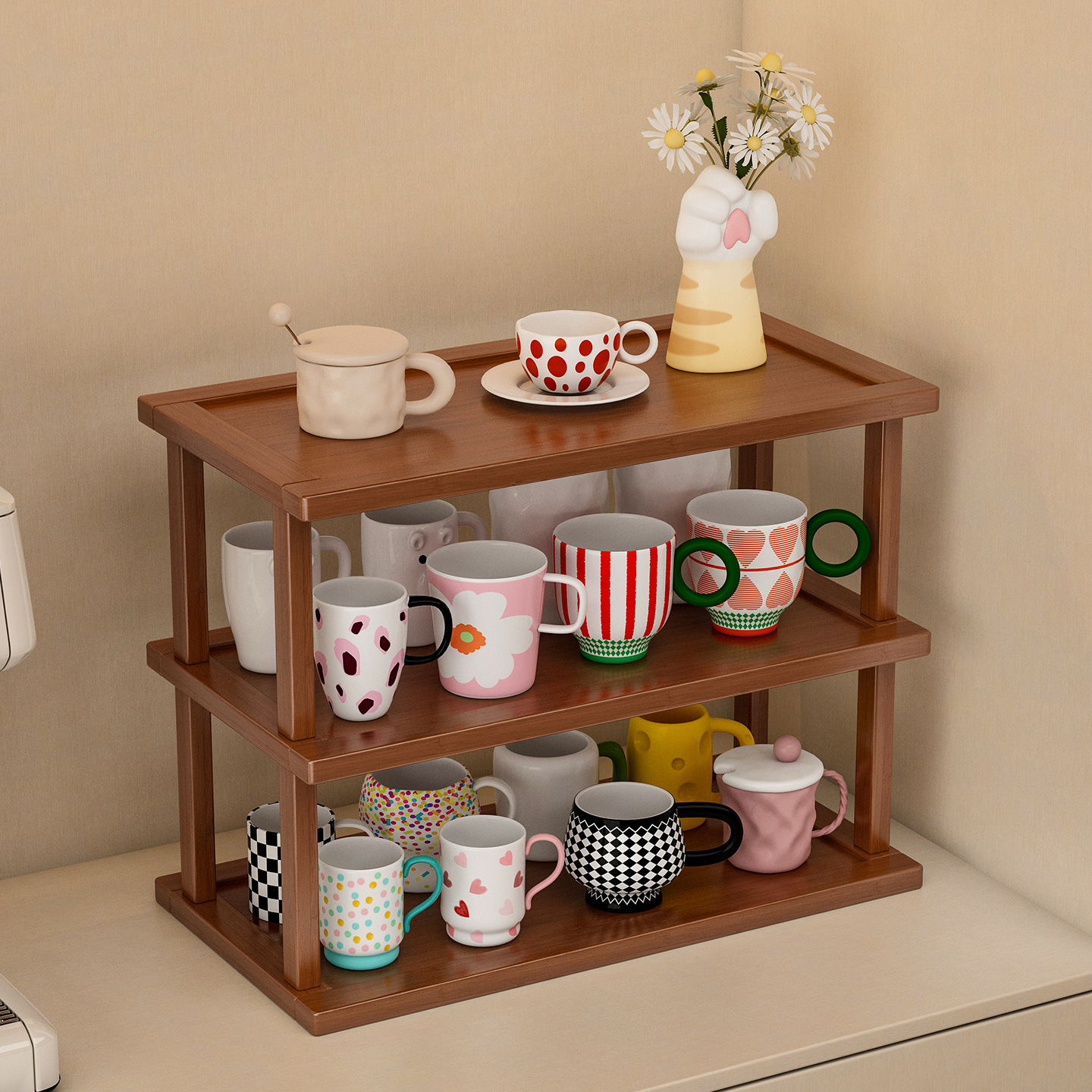 Desktop Multi-Layer Small Bookshelf Storage Rack Water Cup Holder Study Desk Shelf Storage Kitchen Countertop Office Shelf