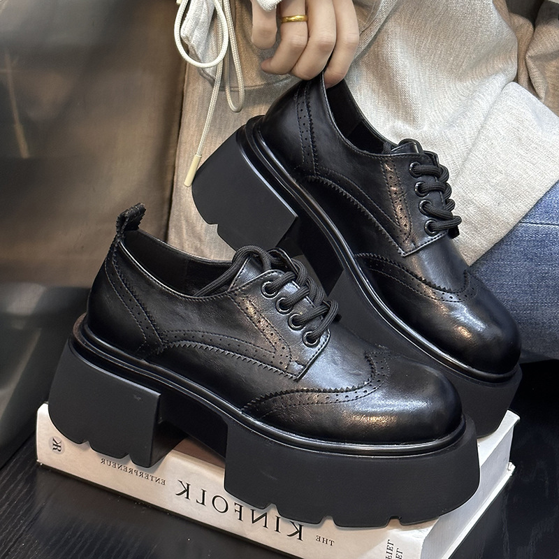 Europa estación zapatos Lefour zapatos de mujer 2025 primavera de cuero europeo con suela gruesa de talón grueso zapatos de cuero de estilo británico zapatos pequeños