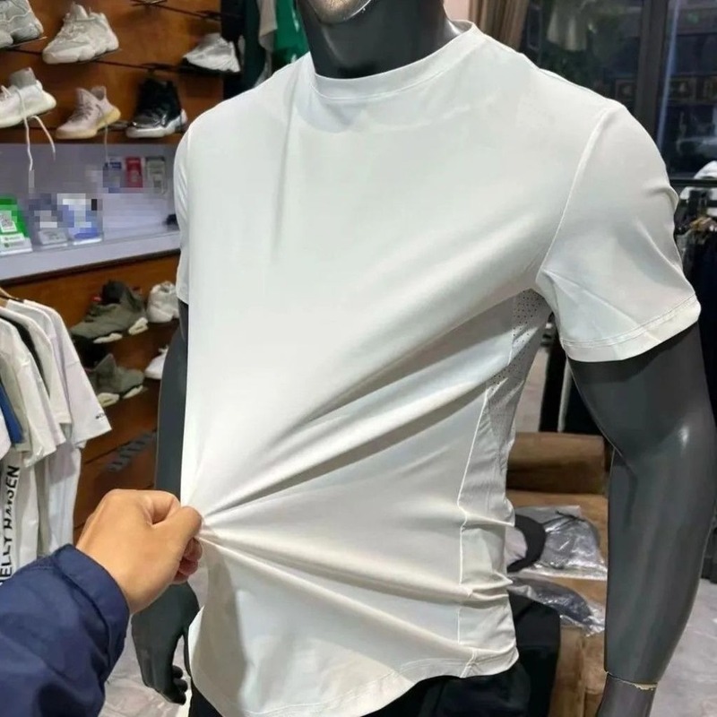 夏用メンズ半袖Tシャツ、汚れにくい、ゆったり大きいサイズ、速乾性、ラウンドネック、五分袖メッシュスポーツTシャツ|undefined