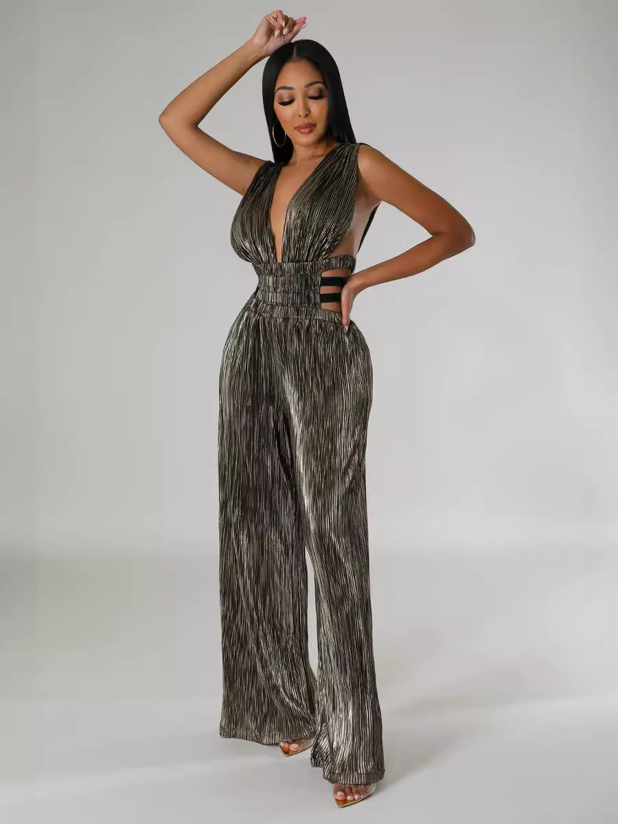 HX0416 mujeres transfronterizas V-collar sexy cintura alta tight overalls image 2