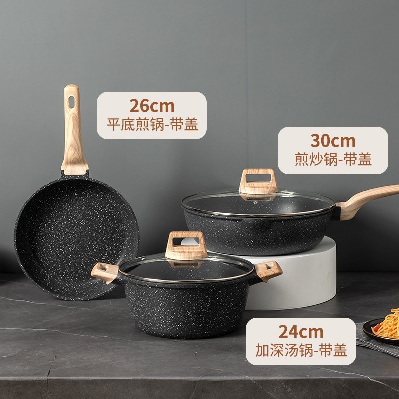 国境を越えた鍋セット 4 ピース家庭用医療石セットポット高価値蒸しと揚げオールインワンノンスティックポット卸売|undefined