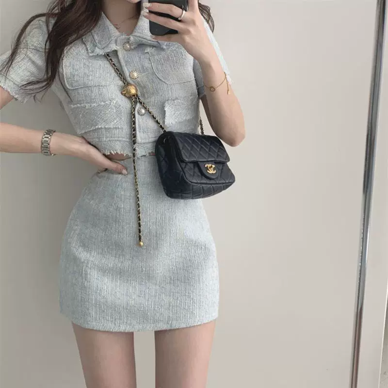 Юбка, комплект, стиль Chanel, западный стиль, акцент на бедрах, для подростков, облегающий