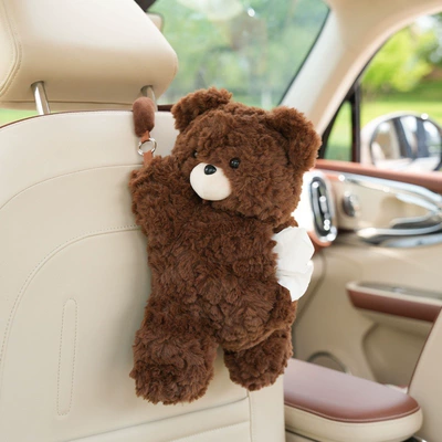 Car Tissue Hanging Bag, Car tissue box/set - rabbit-fur-polished-bear-tissue-box-dark-coffee