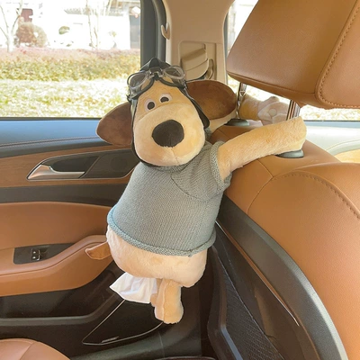 Armrest Box Doll Cute — Car tissue box/set - gray-sweater-flying-dog-tissue-box