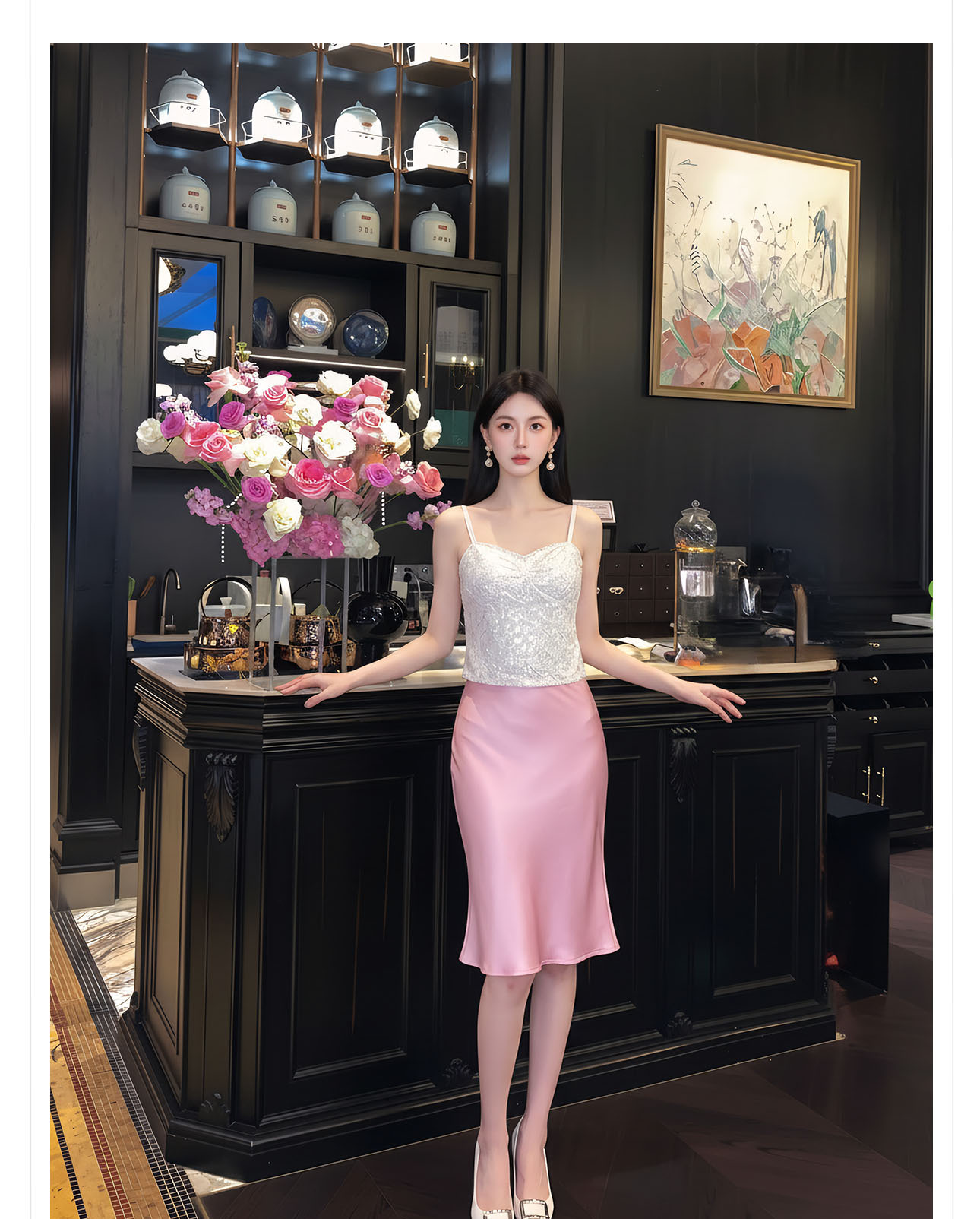 Chân váy xếp ly nữ phong cách Trung Hoa mới, dáng xòe thanh lịch — màu đen, màu xanh hồ, màu hồng, màu hồng đậm chi tiết 17