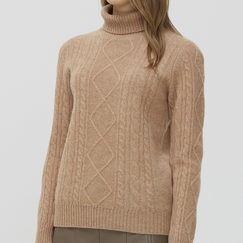 Suéter de lana para mujer, otoño e invierno, jersey de cuello alto, talla grande, grueso, sencillo y versátil, suéter con patrón trenzado, estilo británico.