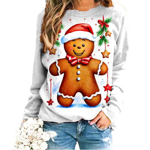 Christmas tree printed European and American women's wear T-shirt slim soft women's round collar pullover long-sleeved top
