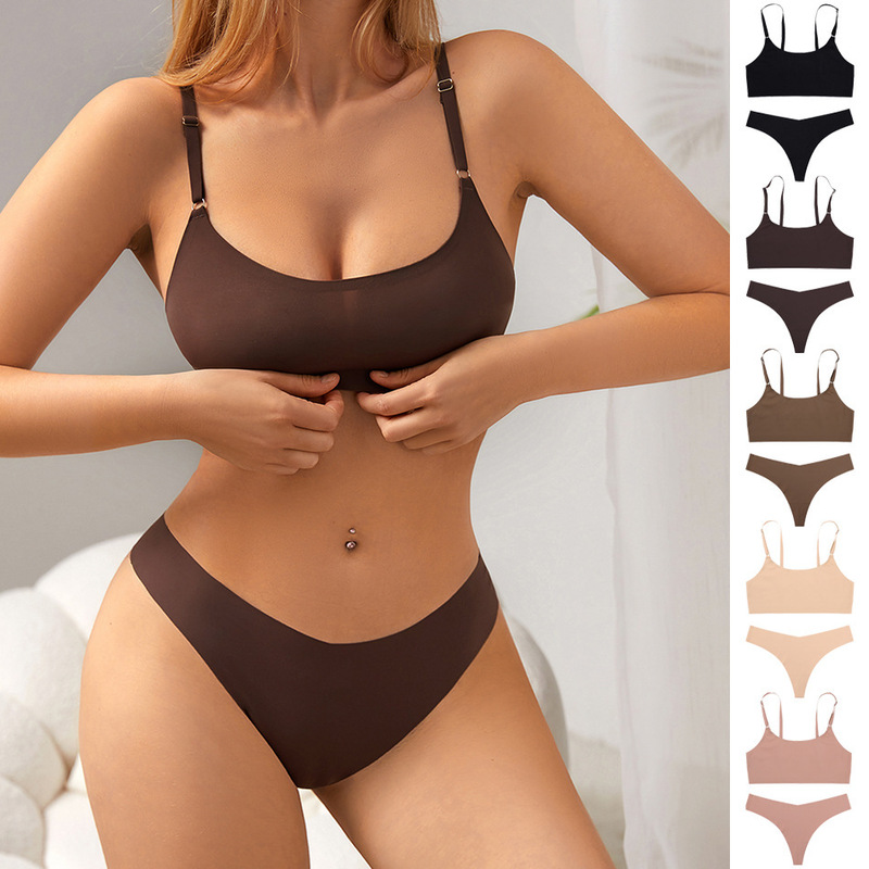 Cross-Border Plus-Size Lingerie Set for Women, European and American Style, Wireless Thin Bra Paired with Sexy Thong Panties, Sexy Style