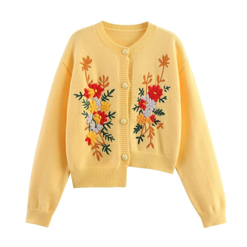 Cross-Border Supply 2025 Autumn New European and American Style Versatile Fashionable Slimming Embroidered Irregular Hem Cardigan