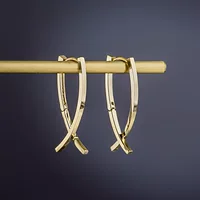 14K золотые серьги женские простые золотые гладкие крест уха пряжки серьги золотые украшения 23110